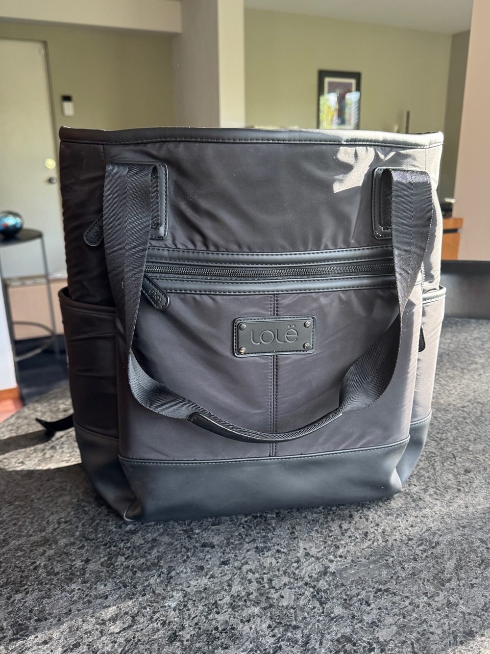 Lole Black Nylon Laptop Tote/Backpack with Front Zip Pocket